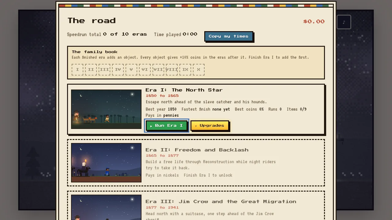 The Long Run era select screen
